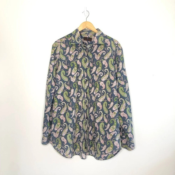 Etro Mens Paisley Print Button Down Shirt Top Size 46 - Picture 2 of 7